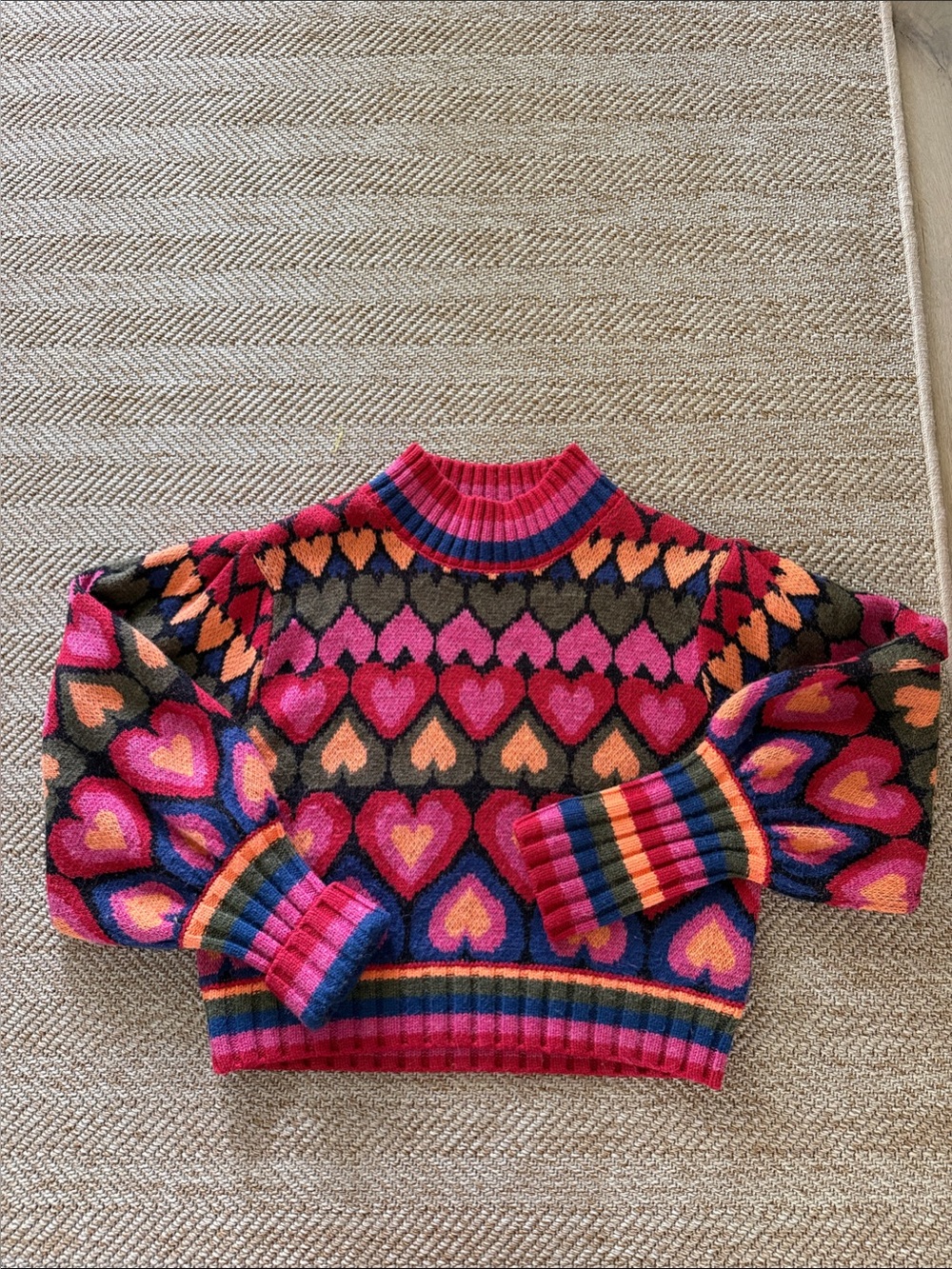 Farm Rio Medium Vibrant Heart-Pattern Crewneck Sweater - Pink Multi - Picture 5 of 5